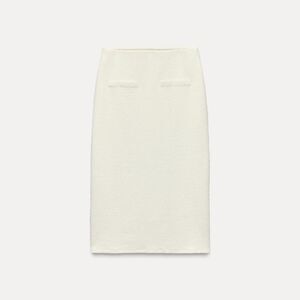 NWT ZARA MIDI SKIRT Textured Ecru White